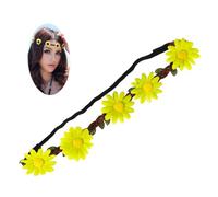 JOYOFREELY 5 Pièces Bandeau à Fleurs Hawaïen Tournesol Fluorescent, Couronne de Fleurs Bohème pour Cheveux, Accessoire Coiffure Plage Festival, Décoration Cheveux Été Tropical