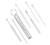 JOYOFREELY Cuillère à Oreilles en Acier Inoxydable Argentée Poignée Ergonomique, Outil Portable de Nettoyage des Oreilles pour Adulte, Set de 7 Pièces Pratique