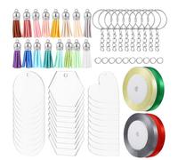 JOYOFREELY Kit Porte-clés Acrylique avec Glands Colorés, Anneaux Métalliques et Surface Claire, Bords Lisses pour Projets DIY et Créations Artisanales Couleur Aléatoire