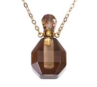 JOYOFREELY Pendentif Bouteille de Parfum en Cristal Naturel avec Chaîne en Alliage, Design Mini Flacon Délicat pour Huile Essentielle, pour Fête et Carnaval