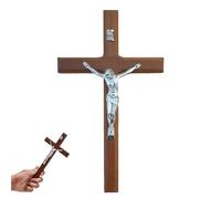 JOYOLA Croix en bois vintage avec pendentif en forme de croix chrétienne, décoration commémorative de prière chrétienne, croix murale en bois avec figure de Jésus-Christ sur la croix