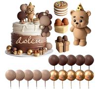 JOYOLA Lot de 19 Décorations de Gâteau D'anniversaire, Bear Décoration de Gâteau, Décoration de gâteau ours mignon,pour Gâteau Anniversaire et Baby Shower, Décoration de Cake Ours en Peluche