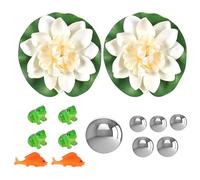 JOYOLA Mini Bassin Décoratif, 4 Mini Grenouilles, 2 Carpes Koï, 2 Fleurs de Lotus Flottantes et 6 Boules Flottantes, Décoration de Bassin pour Mini étang de Terrasse Fontaine Solaire pour Jardin