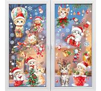 Joyoldelf Autocollants Noel Fenetre 9 Feuilles - 72 Pcs Stickers Noël Réutilisables PVC Amovibles, Decoration de Noel Interieur DIY, Décor 3D Bonhomme Flocons de Neige Arbre Noël Renne,Mignon Chats