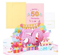 joyoldelf Carte Anniversaire de 50 ans, Carte Cadeau Pop-up, 3D Cartes Cadeaux Anniversaire Avec Enveloppe Pour Femmes, Mères, Filles, Hommes, Amis, Romantique