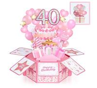 Joyoldelf Carte d'anniversaire 40 ans pour femme et maman - Carte pop-up 3D avec note adhésive et enveloppe, carte de vœux d'anniversaire rose unique pour elle, cadeau pour maman, épouse, sœur, amie