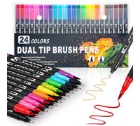 joyoldelf Feutres Coloriage Adulte - 24 Couleurs Feutre Tooli Art, Double Pointe Feutre Aquarelle Pour Dessin, Mandalas, Manga, Doodling, Brush Pen Marqueur Pour DéButants et Artistes