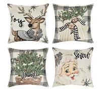 joyoldelf Housse Coussin Noel 45x45 cm - Lot de 4 Housse de Canapé Père Noël Coton et Lin Décoratif Taie d'oreille, Christmas Decorations Interieur, Coussins Accessoires pour Chambre, Nanapé, Chaise