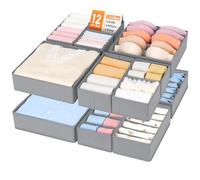 Joyoldelf Lot de 12 Organisateur Tiroir, Organiseurs de Sous-Vêtements, Chaussettes et Soutiens-Gorge, Boite Rangement Vetement Pliable, Rangement sous Vetement, Organisation de Garde-Robe(Gris Clair)