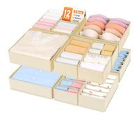 joyoldelf Lot de 12 Organisateur Tiroir, Organiseurs de Sous-Vêtements, Chaussettes et Soutiens-Gorge, Boite Rangement Vetement Pliable, Rangement sous Vetement, Organisation de Garde-Robe (Beige)