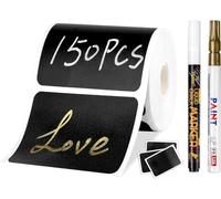 Joyoldelf Lot de 150 étiquettes autocollantes pour tableau noir - Réutilisables - Imperméables - Avec 2 marqueurs effaçables - Pour cuisine, pots à épices, confitures, etc. - 5,5 x 3,5 cm