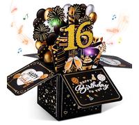Joyoldelf Lot de 16 cartes d'anniversaire avec musique - Carte pop-up pour 16ème anniversaire avec lumières et bougies interactives - Cadeau d'anniversaire pour femmes et hommes - Carte de vœux 3D