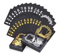 Joyoldelf Lot de 2 jeux de cartes à jouer noirs cool, motif tête de mort, jeu de cartes étanche avec étui à cartes à jouer, cartes de poker pour fête et jeux, 1 or + 1 argent