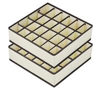 Joyoldelf Lot de 2 Organisateur de Tiroir Pliable Non-tissé pour Sous-vètements, Soutien-gorges, Chaussettes Boîte de Rangement à Compartiment Gain de Place, Rangement Chaussettes (Beige)