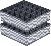 Joyoldelf Lot de 2 Organisateur Tiroir Pliable Non-tissé, 24 Compartiments de Rangement Chaussette pour Culottes, Echarpes, Cravates(Motif Ondulé Gris)