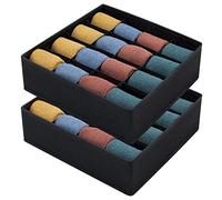 Joyoldelf Lot de 2 Organisateurs de Tiroir Pliables, Rangement Chaussette Non Tissé, à 16 Compartiments Boite Rangement Chaussette pour Ranger Chaussettes, Soutien-Gorge, Mouchoirs (Noir Clair)