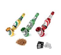 Joyoldelf Lot de 3 pipes à tabac en métal - Mini bouteille de bière design (rouge/doré/vert) - Léger et portable pour les débutants - Idée cadeau pour les collectionneurs