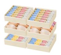 joyoldelf Lot de 6 Organisateur Tiroir, Organiseurs de Sous-Vêtements, Chaussettes et Soutiens-Gorge, Boite Rangement Vetement Pliable, Rangement sous Vetement, Organisation de Garde-Robe (Beige)