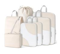 Joyoldelf Lot de 9 cubes d'emballage pour valise - Cubes d'emballage pour valises Beige,organiseurs de bagages de voyage pour sac à dos, sacs essentiels de voyage imperméables, accessoires de voyage