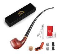 joyoldelf Pipes à Tabac, Pipe Longue en Bois de Poirier avec Support en Bois, 3-en-1 Racloir, Cure-Pipes, Filtre de Pipe, Coffret Cadeau Exquis