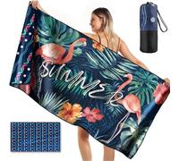 joyoldelf Serviette De Plage Microfibre, 180x90 cm, Grande Serviette De Plage à SéChage Rapide, Anti-Sable Portable Légère (Flamant - Bleu)