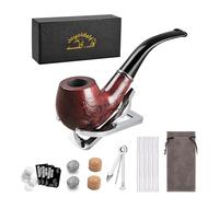 Joyoldelf Set de Pipes à Tabac, Pipe en Bois de Santal Rouge avec Support en Acier Inoxydable et Boîte Cadeau Exquise