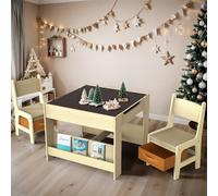 Joyooss Ensemble table et chaise 4 en 1 pour enfants, table et chaises en bois pour tout-petits de 7,6 à 18,3 cm - Table de dessin, lecture, travaux manuels pour salle de jeux, bureau d'art pour
