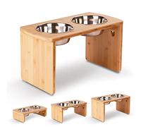 JoyoPaw Gamelles surélevées pour chiens - Support surélevé en bambou avec 2 bols en acier inoxydable et pieds antidérapants - Grande taille