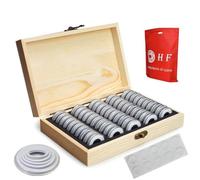 JoyousMall Boîte de rangement réglable en bois pour pièces de monnaie avec 30/50/100 étuis de protection, design château vintage, support pour commémoratif de 12 à 46 mm
