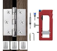 JoyousMall Kit d'installation de charnière de porte avec gabarit de défonceuse, gabarit à mortaiser pour la découpe, avec fraise à défoncer et foret à centrage automatique, rouge