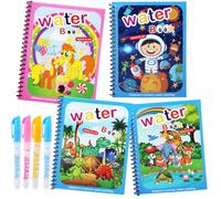 JoyPlus 4 Pièces Livre Coloriage eau Magique, Réutilisable Livre de Coloriage à l'eau avec Stylo Leau, Livre Peinture Magique à L'eau avec 4 Stylo Magiqu, Jouets Peinture Cadeau pour Garçons Filles