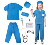 JoyPlus Costume de Médecin pour Enfants,8 Pièces Deguisement Docteur Enfant,Deguisement Medecin Enfant,Kit de Déguisement de Médecin avec Stéthoscope et Seringues,Cadeaux pour Enfant 3 6 8 10 Ans (S)