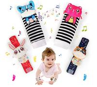 JoyPlus Emsenble de Poignet et Chaussettes Hochet pour Bébé, 4PCS Hochet Bebe Bell Strap Poignet et Pied Finder Jouets d'éveil pour Tout-petits Garçons Filles Développement Sensoriel Cadeau