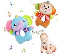 JoyPlus Hochet Bébé Jouet, 2 Pièces Jouet Peluche Bébé Singe Elephant, Sensorielle Animale Doux Peluche, Poussette Jouet, Cadeau Naissance pour 0-12 Mois Bébé Garçon Fille (Eléphant, Singe)