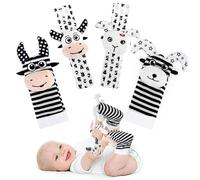 JoyPlus Hochet Bébé Jouet, Bébé Poignet et Chaussettes Hochet Jouets, Chaussette Hochet Bebe 6 Mois, Hochets et Chaussettes Bébé Vache et Mouton Noir et Blanc, Cadeau Bébé Naissance 0 à 12 Mois