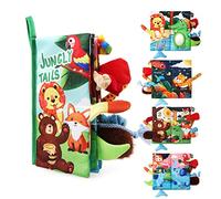 JoyPlus Jeux Montessori Bebe Eveil 0-12 Mois, Jouets Livre Tissu Sensoriels Animaux, avec Miroir, (Monde de la Jungle)