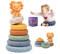 JoyPlus Jeux Montessori Bebe Eveil 6 Mois, 7 Pièces Jouets Empilables avec Anneaux, Tour Souple Empilable, Cube d'activité Bébé, Jouets Sensoriel Dentition pour Bébé, Jeux Educatif pour Bebe 6+ Mois
