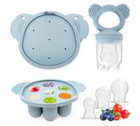 JoyPlus Tetine Grignoteuse Bébé, Tétine Fruits pour Bébé, Sucette Fruit pour Bebe, Tétine d'alimentation 1 Plateau de Congélateur+1 Grignoteuses + 3Tetines pour Enfants de 3 à 24 Mois, Sans BPA