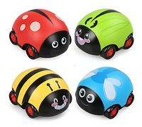 JoyPlus Voiture Bebe, 4 Pièces Petites Voiture Enfant, Pull Back Voitures Ensemble de Mini Voiture Enfants Jouets Friction Véhicules Cadeaux pour Enfants Bébés Garçons Filles à Partir de 1 2 3 Ans