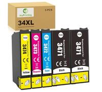JoyPrinting 34 XL Cartouches d'encre de rechange pour Epson 34XL T3471 T3472 T3473 T3474 à utiliser avec Epson WorkForce Pro WF-3720DWF WF-3725DWF WF-3720 (noir, cyan, magenta, jaune)