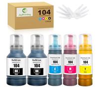 JoyPrinting Kit de recharge d'encre E104 compatible avec Epson Ecotank ET-1810 ET-2710 ET-2711 ET-2712 ET-2714 ET-2715 ET-2720 ET-2721 ET-2726 ET-2810 ET-281110 (1400) ml BK, 70 ml de couleur)