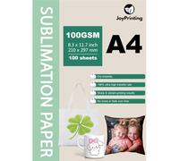 JoyPrinting Lot de 100 feuilles de papier de sublimation compatible avec imprimantes à sublimation EPSON, SAWGRASS, RICOH, Brother (A4, 210 x 297 mm, 125 g/m²)