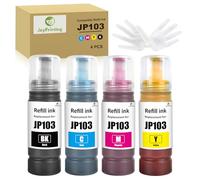 JoyPrinting Lot de 4 flacons d'encre 103 pour encre Epson 103 Ecotank compatible avec EcoTank L1110 /L1210/L1230/L1250/L1270/L3100/L3101/L3110 (1noir, 1cyan, 1magenta, 1jaune)
