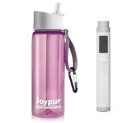 Joypur Gourde Filtrante 650ml avec Boussole, Filtre à Eau Portable 5 couches(0,01 µm), Élimine 99.9999% des Impuretés, Pour Randonnée Camping Survie, Sans BPA, Rose
