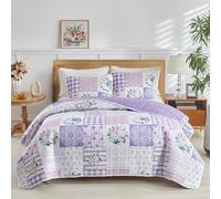 Joyreap Parure de lit 3 pièces en patchwork floral pour très grand lit californien, 259,1 x 289,6 cm, motif fleurs violettes et roses, couvre-lit en microfibre douce et confortable, jeté de lit pour