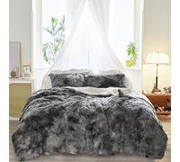 Joyreap Parure de lit 3 pièces en Peluche à Poils Longs, Parure de lit réversible en Fausse Fourrure Sherpa, Ultra Confortable, Chaude et Moelleuse pour l'hiver (Noir tie-Dye, 172,7 x 218,4 cm)
