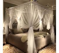 Joyreap Rideau de lit à baldaquin raffinés à 4 Coins, pour Filles et Adultes, Accessoires de décoration, pour lit Double, Blanc