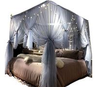 Joyreap Rideau de lit à baldaquin raffinés à 4 Coins, pour Filles et Adultes, Accessoires de décoration, pour lit Double, Gris-Bleu