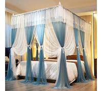 Joyreap Rideaux à baldaquin à 4 Coins pour Adultes - Bleu et Blanc - Filet drapé Confortable - Accessoires de décoration de Chambre à Coucher de Style Princesse Mignon (218,4 x 198,1 cm (l x L), très