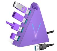 JoyReken FlyingVHUB Hub USB 3.0 à 4 ports avec câble étendu de 0,6 m, répartiteur USB pour ordinateur portable, PC, PS4, PS5, Xbox, souris, clavier, clé USB, disque U Violet foncé